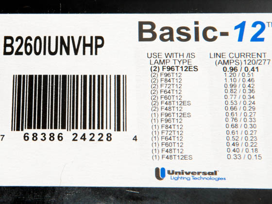 Universal B260IUNVHP Electronic Ballast for F96T12 Fluorescent Lamps 