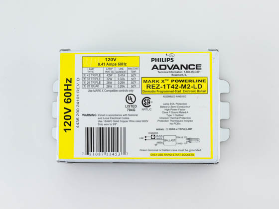 Advance Transformer REZ-1T42-M2-LDK REZ1T42M2LDK Philips Advance Electronic Dimming Ballast 120V for (1) CFL on Line Voltage Switches