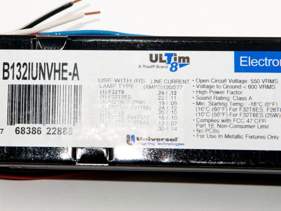 Universal Douglas B132IUNVHE-A010C Universal 120-277 Volt One Lamp High Efficiency F32T8 Electronic IS Ballast, Standard Ballast Factor Model