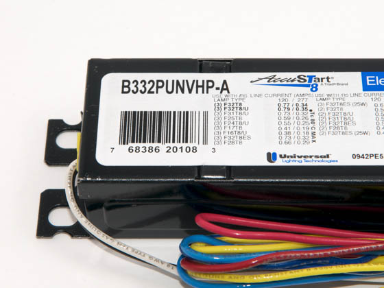 Universal Douglas B332PUNVHP-A000I Universal 120-277 Volt Three Lamp F32T8 Electronic PRS Ballast, Standard Ballast Factor Model