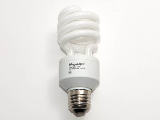 Megalight, Inc. S28018-3500 18W/3500K Spiral 75W Incandescent Equivalent.  18 Watt, 120 Volt Neutral White CFL Bulb