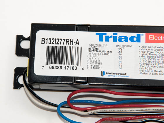 Universal Douglas B132I277RH-A000I B132I277RH-A000I DISCONTINUED USE B132I277RH-A010C Universal 277 Volt Standard One Lamp F32T8 Electronic Ballast, Standard Model