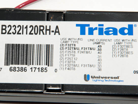 Universal Douglas B232I120RH-A000I Universal 120 Volt Two Lamp F32T8 Electronic Ballast, Standard Ballast Factor Model