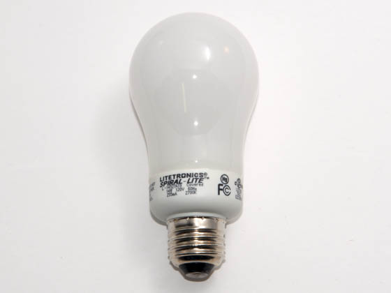 Litetronics VB-L-14527A19 14W A19 2700K 60 Watt Incandescent Equivalent, 14 Watt, 120 Volt A-Style CFL Bulb