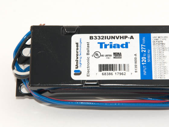 Universal Douglas B332IUNVHP-A010C B332IUNVHP-A010C (DISC-USE B332IUNVHP-A000I) Universal 120-277 Volt Three Lamp Standard F32T8 Electronic IS Ballast, Standard Ballast Factor Model