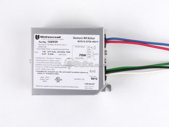 Universal Douglas 188939.02 M7012-27CK-6EU-F Universal Electronic Ballast 120V to 277V for 70W Metal Halide