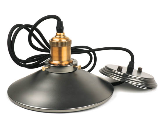 Bulbrite B810011 NOS/PEND/SHADE-PW Nostalgic Pendant Fixture With Shade, Antique Pewter Finish