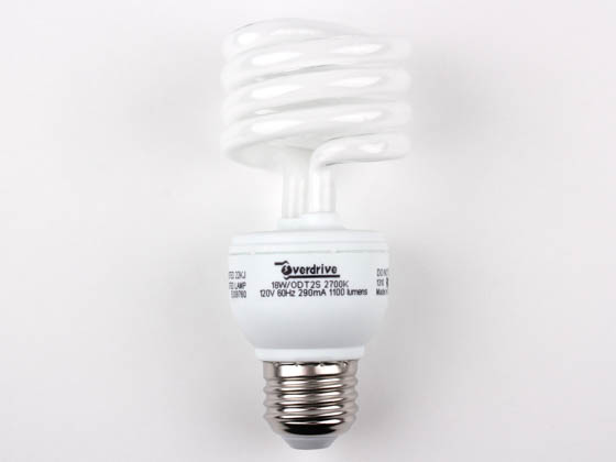 Overdrive 18WODT2S/27K 75W Incandescent Equivalent.  18 Watt, 120 Volt Warm White CFL Bulb