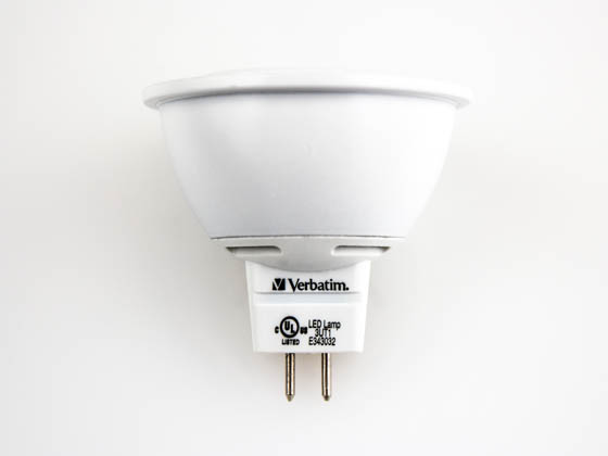 Verbatim Americas LLC V98390 M16-L350-C30-B38-W Verbatim Dimmable 6W 3000K 38° MR16 LED Bulb, GU5.3 Base