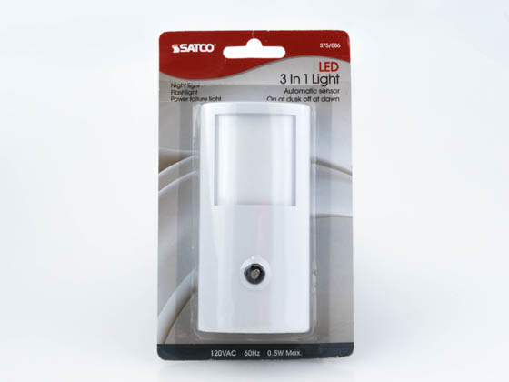 Satco Products, Inc. S75-086 Night Light/LED/Sensor/Folding Blade/3 in 1 Light Satco Emergency, LED Night & Flash Light with Automatic Sensor