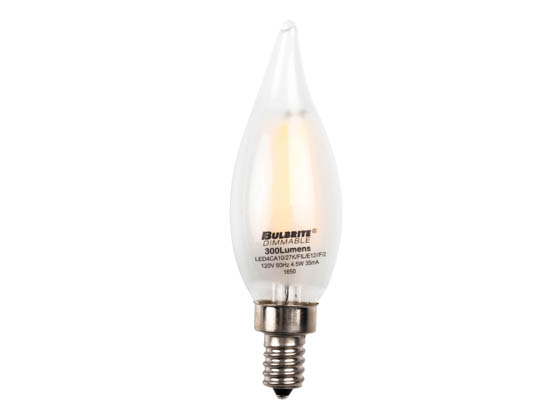 Bulbrite 776660 LED4CA10/27K/FIL/E12/F/2 Dimmable 4.5W 2700K Decorative Frosted Filament LED Bulb, Enclosed Fixture Rated