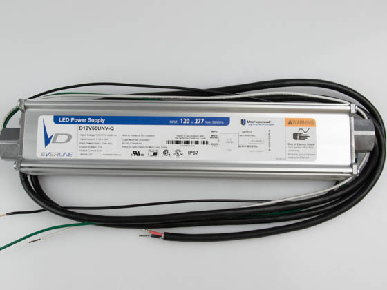 Everline D12V60UNV-Q000I Universal 12 Volt 60 Watt Class 2 Constant Voltage LED Driver, Wet Location Listed