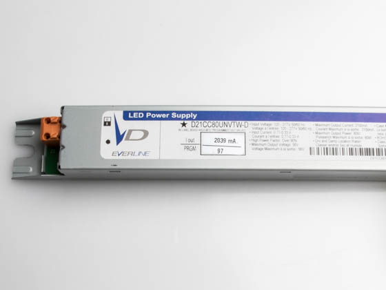 Everline D21CC80UNVTW-D205I Universal 80 Watt, 2050mA Constant Current LED Driver With Constant Power Tuning
