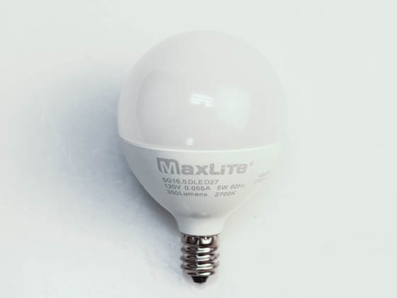 MaxLite 101459 5G16.5DLED27 Maxlite Dimmable 5W 2700K G-16.5 Frosted Globe LED Bulb, E12 Base
