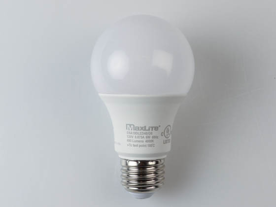 MaxLite 14099393 E6A19DLED40/G6 Maxlite Dimmable 6W 4000K A19 LED Bulb, Enclosed Rated