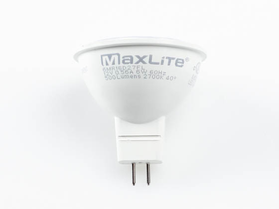 MaxLite 14099575 6MR16D27FL Maxlite Dimmable 6W 2700K 40° MR16 LED Bulb, GU5.3 Base, Title 20 Compliant