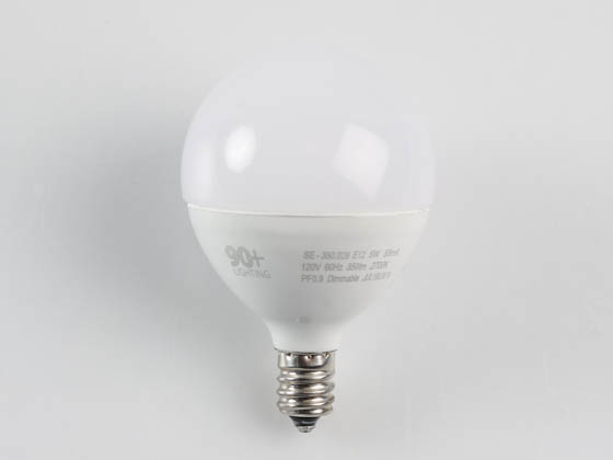90+ Lighting SE-350.029 Dimmable 5W 2700K 92 CRI G-16.5 Frosted Globe LED Bulb, E12 Base, JA8 Compliant