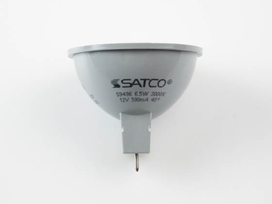 Satco Products, Inc. S9496 6.5MR16/LED/40'/30K/12V Satco Dimmable 6.5 Watt 3000K 40° MR16 LED Bulb, GU5.3 Base, Enclosed Fixture Rated
