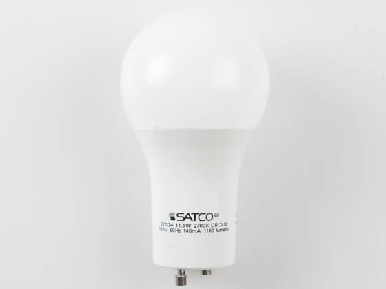 Satco Products, Inc. S21324 11.5A19LED/927/GU24/120V Satco Dimmable 11.5 Watt 2700K 90 CRI A19 LED Bulb, GU24 Base, JA8 Compliant, Enclosed Fixture Rated