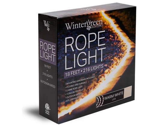 Wintergreen 73646 Warm White LED Rope Light, 18 Ft. 18' LED Rope Light Kit, 14.4 Watt, Warm White, 2900K
