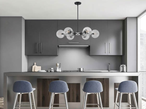 Satco Products, Inc. 60-7136 AXIS 6 LIGHT CHANDELIER Satco-Nuvo Axis 6 Light Chandelier, Matte Black Finish With Brushed Nickel Accents