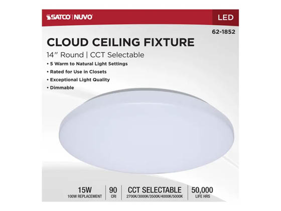 Satco Products, Inc. 62-1852 14" LED CLOUD FIXTURE Satco Nuvo 14" LED Cloud Light Fixture 15W Color Selectable