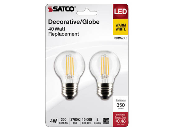 Satco Products, Inc. S21815 4G16.5/LED/CL/927/120V/E26/2CD Satco 4.5W Dimmable Clear G16.5 LED Globe Bulb, 90 CRI, 2700K, E26 Base