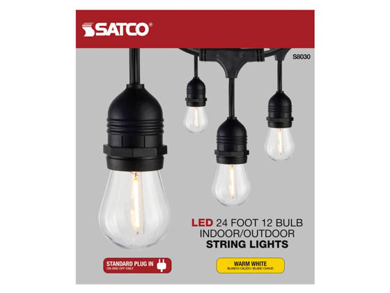 Satco Products, Inc. S8030 24FT/LED/SL/S14/822K/120V Satco 12 socket 24ft LED String Light with Clear 2200K S14 Bulbs Included
