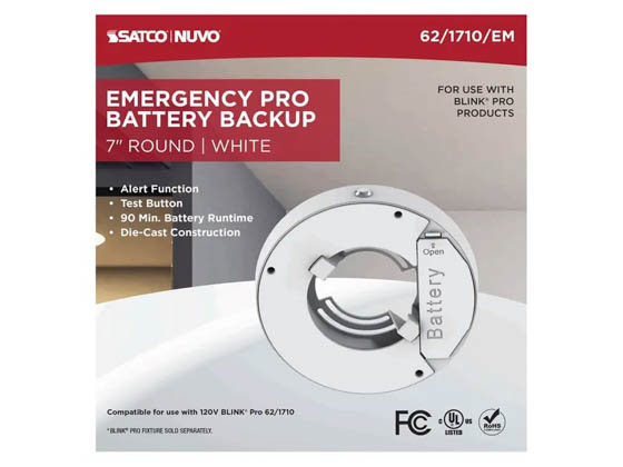 Satco Products, Inc. 62-1720-EM 9" RD BLINK PRO EM BATT BACKUP Satco Blink Slim Surface Mount Emergency Battery Backup Kit for the LED 13W 9" (Light Fixture Sold Separate SKU 62-1720)