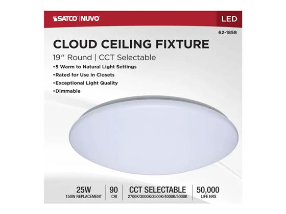Satco Products, Inc. 62-1858 19" LED CLOUD FIXTURE Satco Nuvo 19" LED Cloud Light Fixture 25W Color Selectable