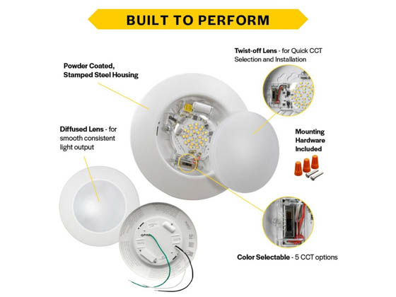 Halco Lighting 83891 SMD-6-CS-120V Halco 6" LED Surface Mount Downlight 15W Color Selectable 90 CRI Wet Rated
