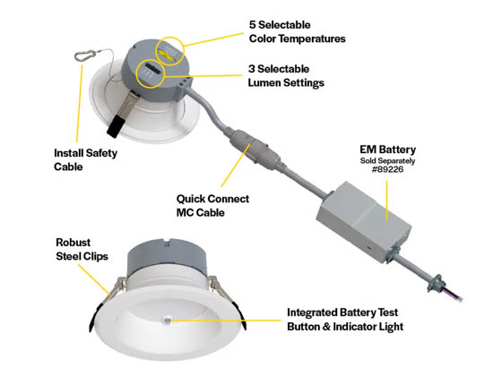 Halco Lighting 89218 CDLEM-4-LS-CS-WH-DDV Halco 4" Commercial Downlight, Emergency Battery Ready, Lumen and Color Select, 120-277V