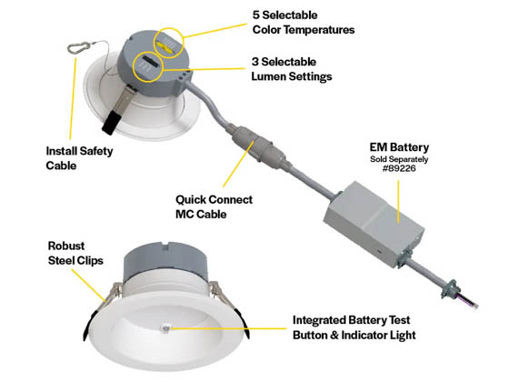 Halco Lighting 89219 CDLEM-6-LS-CS-WH-DDV Halco 6" Dimmable Commercial Retrofit Downlight, Emergency Battery Ready, Lumen and Color Select, 120-277V