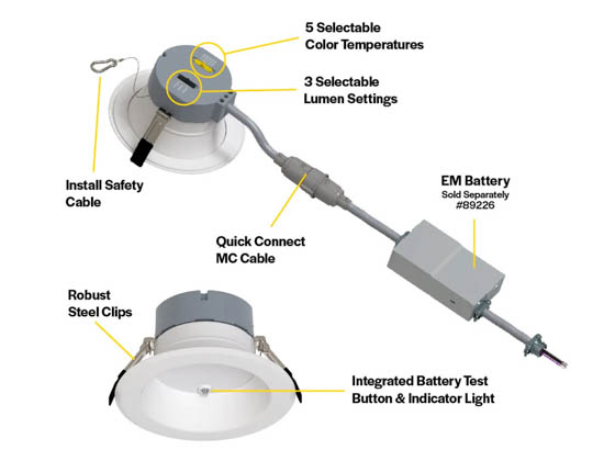 Halco Lighting 89220 CDLEM-8-LS-CS-WH-DDV Halco 8" Dimmable Commercial Retrofit Downlight, Emergency Battery Ready, Lumen and Color Select, 120-277V