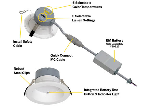 Halco Lighting 89221 CDLEM-10-LS-CS-WH-DDV Halco 10" Dimmable Commercial Retrofit Downlight, Emergency Battery Ready, Lumen and Color Select, 120-277V