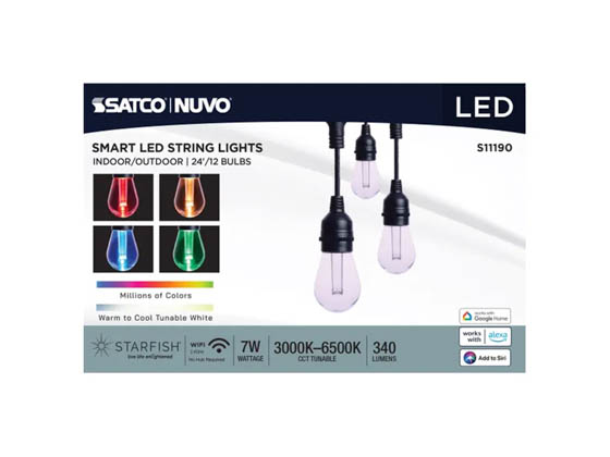 Satco Products, Inc. S11191 48FT/LED/SL/S14/SF/RGBTW/120V Satco Starfish 9 Watt 48 Foot  Outdoor LED String Light, Warm White and RGB Color Changing