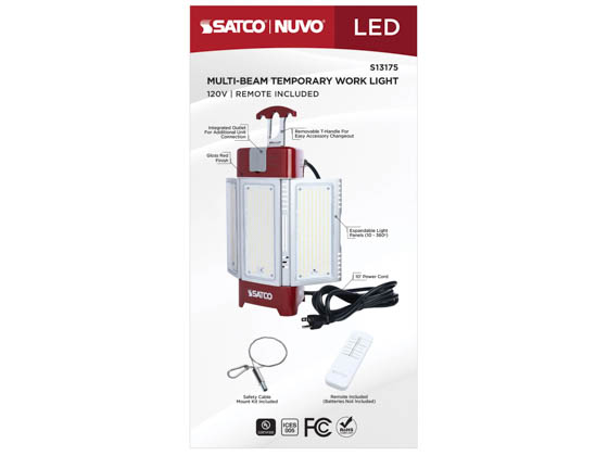 Satco Products, Inc. S13175 120W/LED/MB/IP64/850/120V Satco Plug-In Work Light High Output Adjustable Wattage (30/70/100/120W) 5000K with Remote