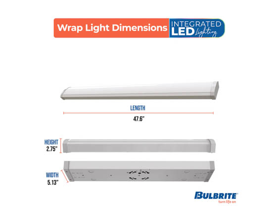 Bulbrite 773503 LED46WRAP/4FT/5CCT/927-950/J/WH/D 48" LED Wrap Fixture 46W Color Selectable (27/30/35/40/50K)