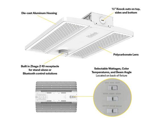 Halco Lighting 36162-HALCO CLHB-3-LS-CS-U Halco LED High Bay Fixture Adjustable Wattage (180/200/220W), Color (3/4/5K), and Beam Angle Includes Control Ready Port