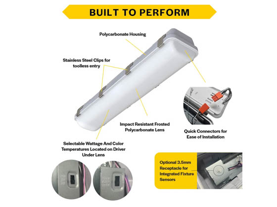 Halco Lighting 28110 LVPT-2-LS-CS-U Halco 24" Vapor Tight LED Fixture Wattage and Color Selectable Includes Control Ready Port