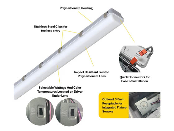 Halco Lighting 28111 LVPT-4-LS-CS-U Halco 48" Vapor Tight LED Fixture Wattage and Color Selectable Includes Control Ready Port