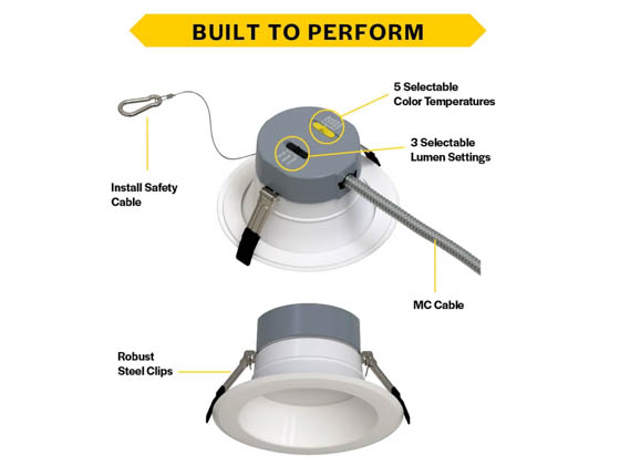 Halco Lighting 89213 CDL-10-LS-CS-WH-DDV Halco 10" Commercial LED Downlight 3-Wattage and 5-Color Selectable 90CRI Wet Rated Dual Dimming TRIAC/ELV & 0-10V