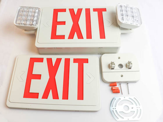 Exitronix VLED-U-WH-EL90L-R LED Dual Head Emergency Exit Sign Includes Battery Backup and Two Adjustable Lamp Heads