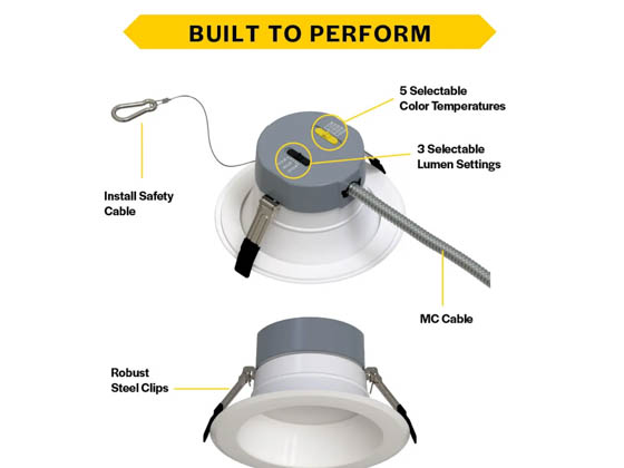 Halco Lighting 89211 CDL-6-LS-CS-WH-DDV Halco 6" Commercial LED Downlight 3-Wattage and 5-Color Selectable 90CRI Wet Rated Dual Dimming TRIAC/ELV & 0-10V