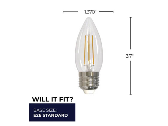 Bulbrite 776733 LED5B11/27K/FIL/E26/3 Dimmable 5.5W 2700K Decorative Filament LED Bulb, Enclosed and Outdoor Rated