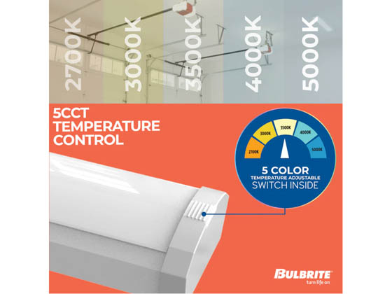 Bulbrite 773505 LED20WRAP/2FT-BB/5CCT/927-950/J/WH/D 24" LED Wrap Fixture 20W Color Selectable (27/30/35/40/50K) with Emergency Battery Backup