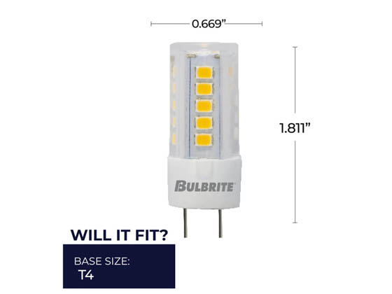 Bulbrite 770623 LED4G4/27K/12 Dimmable 4W 12V 2700K JC LED Bulb, G4 Base, Enclosed Rated