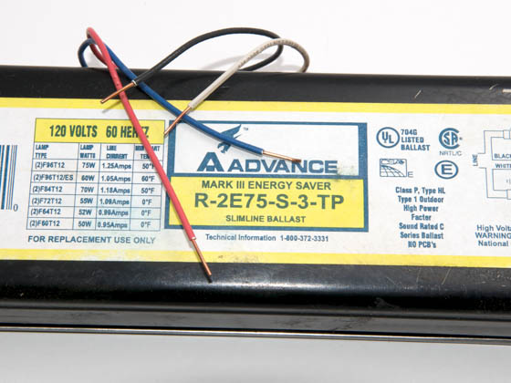 Advance Transformer R2E75STP R2E75STP DISCO'D (see ICN2P60SC) Philips Advance 120 Volt Two Lamp F96T12 Magnetic Fluorescent Ballast