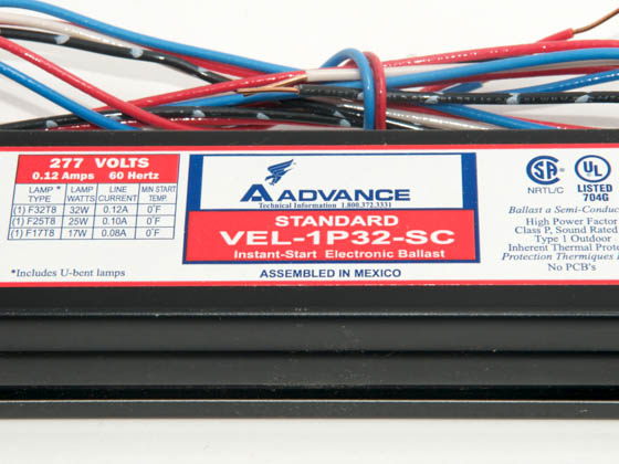 Advance Transformer VEL1P32SC VEL1P32SC (DISC- B132I277RH-A000I ) Philips Advance  277 Volt One Lamp F32T8 Electronic Ballast