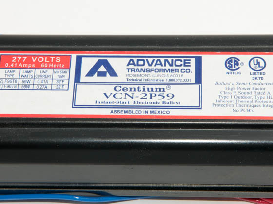 Advance Transformer VCN2P59 VCN2P59 (277V) Philips Advance 277 Volt Two Lamp F96T8 Electronic Ballast